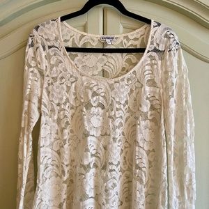 Ivory Lace Long Sleeve Top - Express - Size M